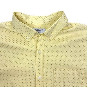 Old Navy Pastel Butter Yellow Perfect Fit Camp Shirt Polka Dot Beach Resort XL